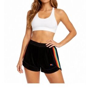 Aviator Nation Womens Black Modal Terry Cloth Rainbow Stripes Retro Shorts XS